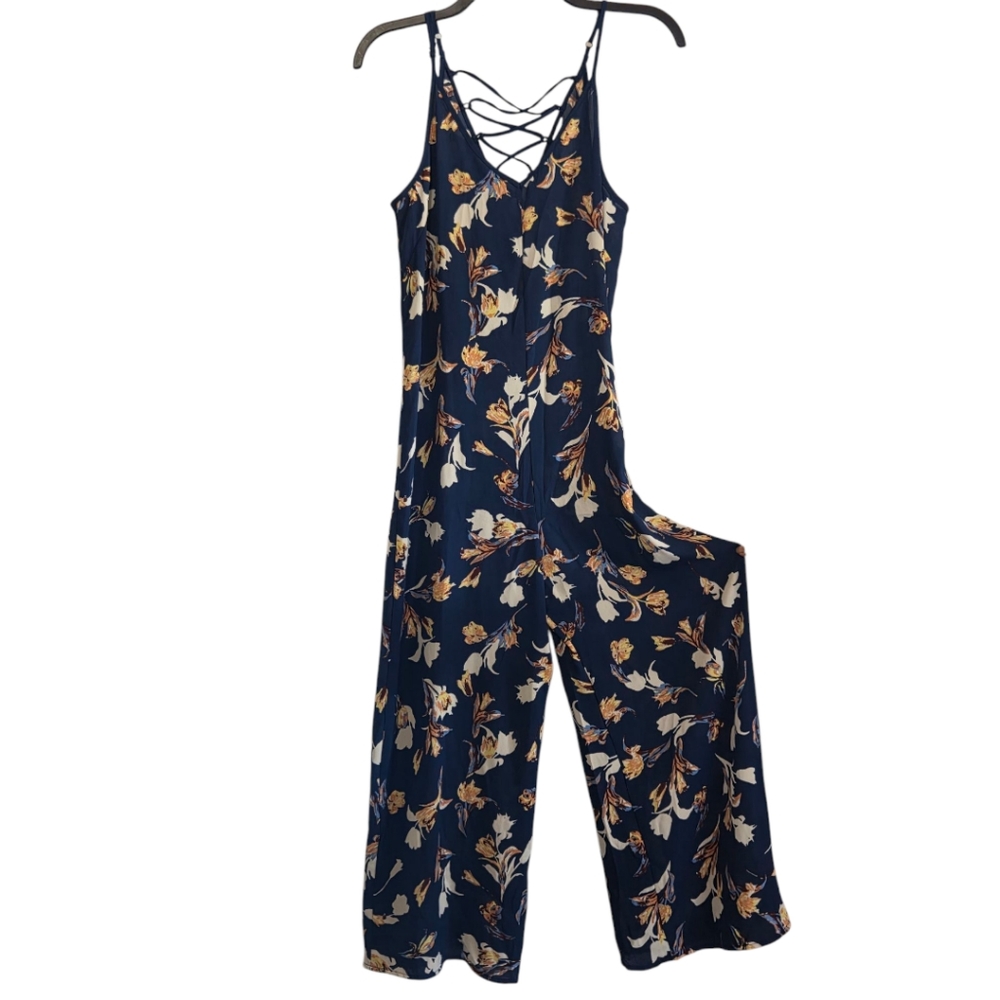 Floral Navy Jumpsuit with Strappy Back
